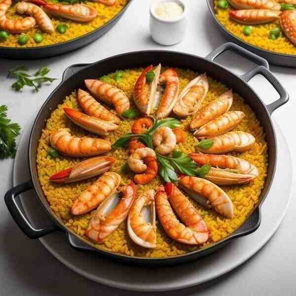 Паэлья с куриным филе морепродуктами и филе палтуса